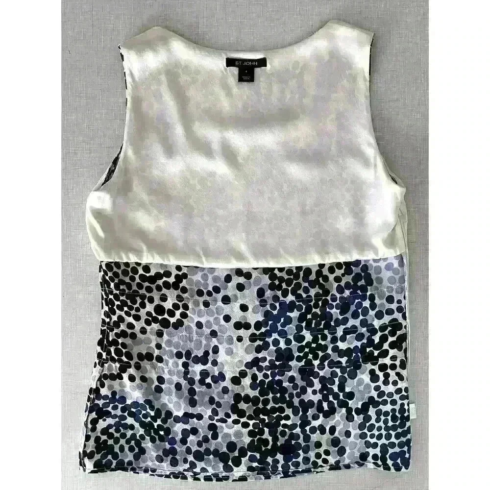 St John Sz 4 Silk Ruffle Dot Top White Black Dot Pattern Feminine Pretty Elegant - Picture 12 of 16